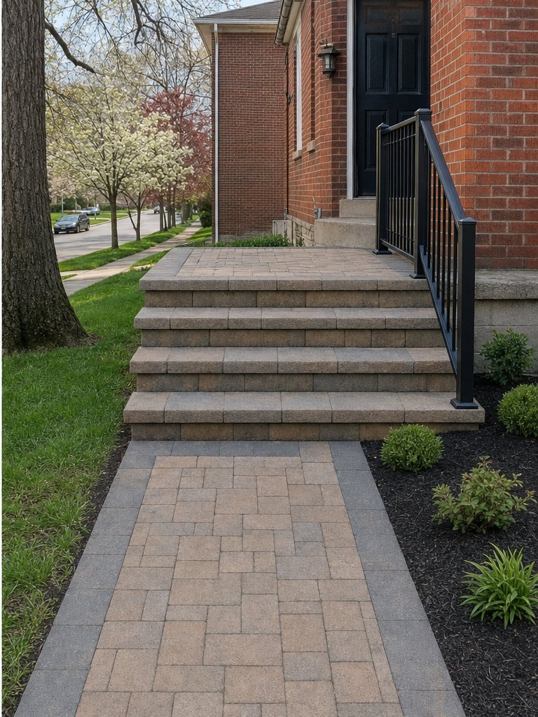 Canonsburg yard after paver front walk, steps + landing