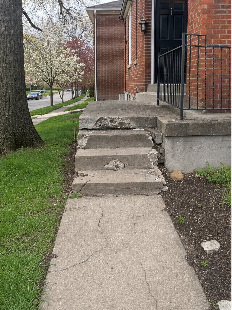 Canonsburg yard before paver front walk, steps + landing