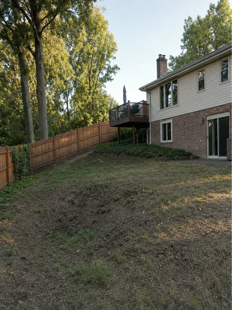 Peters Township yard before sunken fire pit + seating wall