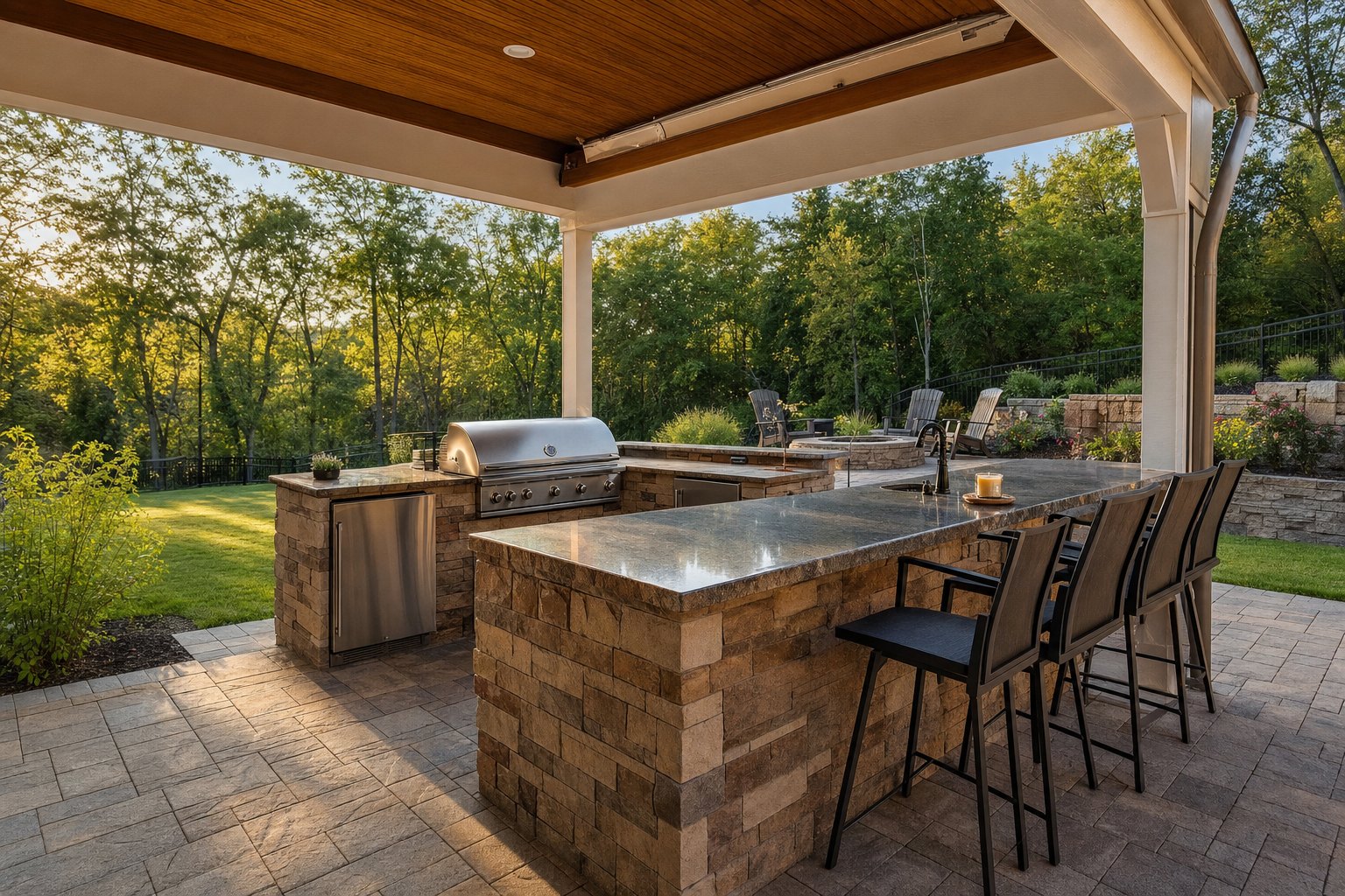 Covered outdoor kitchen on a new patio