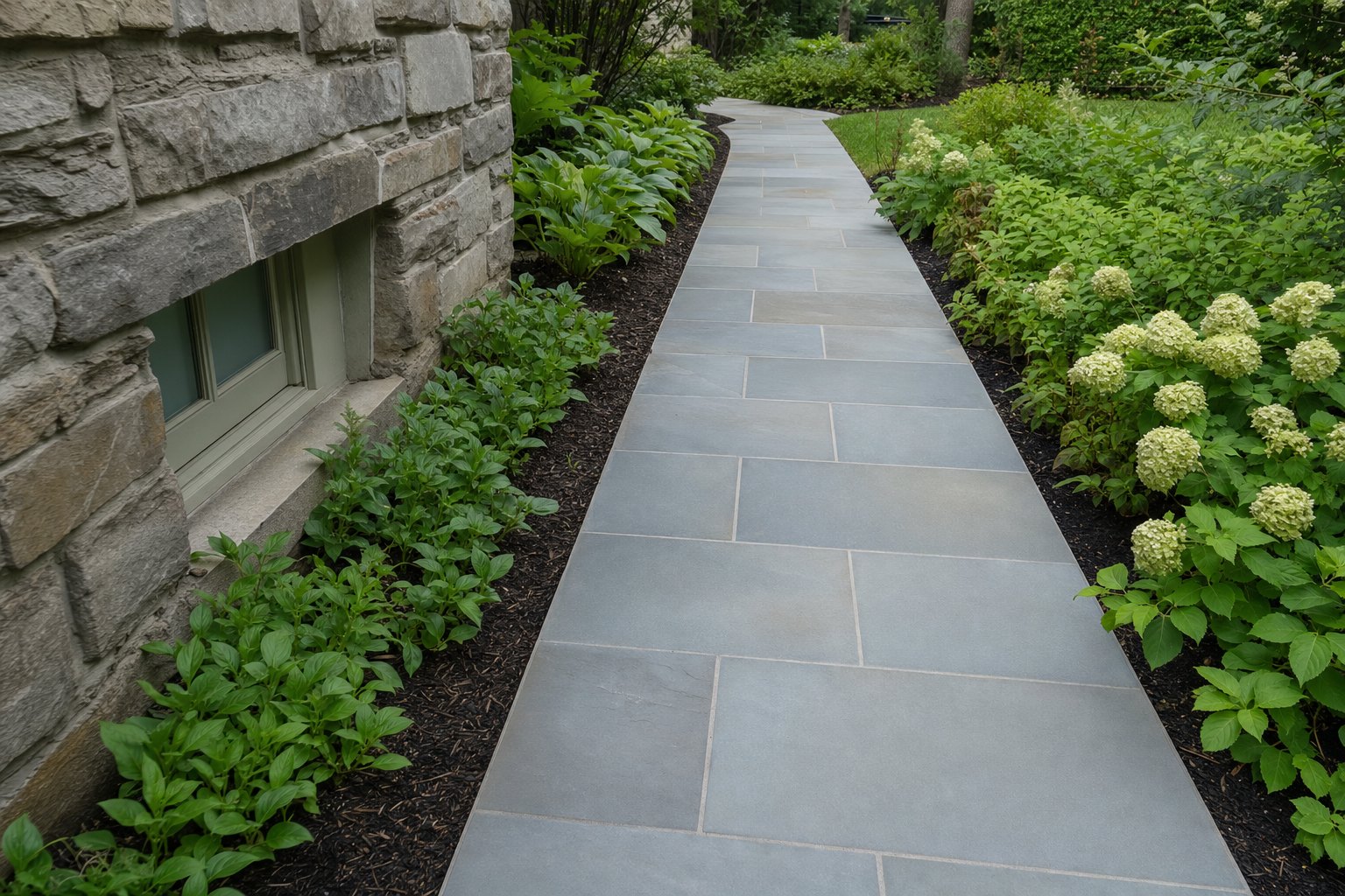Pennsylvania bluestone walkway set on concrete